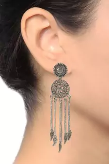 Afghani Tribal Oxidized Bohemian Navratri Silver Earrings For Women