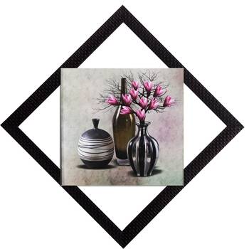 Black Vases With Flowers Satin Matt Texture UV Art Painting 1