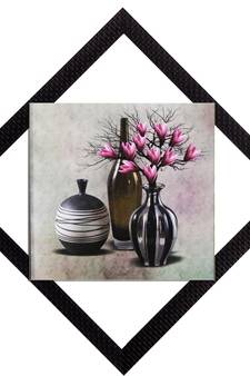 Black Vases With Flowers Satin Matt Texture UV Art Painting