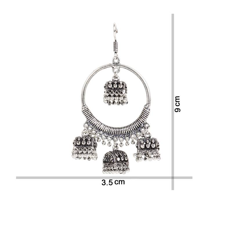 Afghani Tribal Oxidized Bohemian Navratri Silver Jhumki Earrings For Women