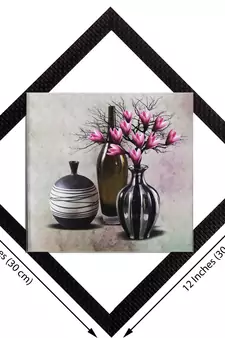 Black Vases With Flowers Satin Matt Texture UV Art Painting