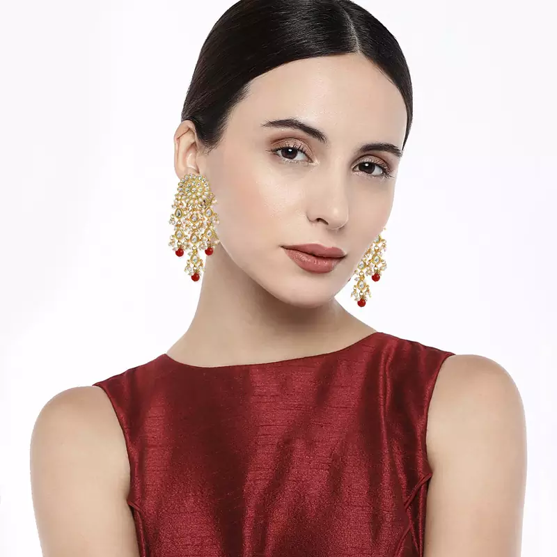 I Jewels Traditional Gold Plated Kundan Pearl Earrings & For Women (E2822M)