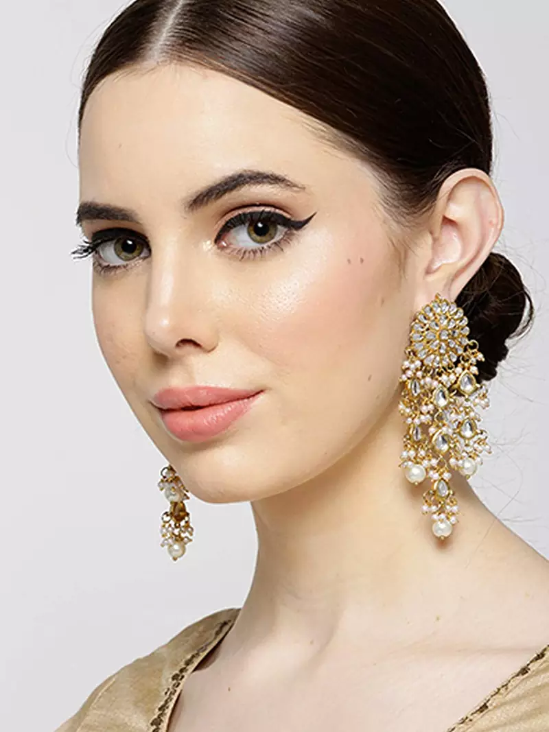 Traditional Gold Plated Kundan Pearl Earrings & For Women