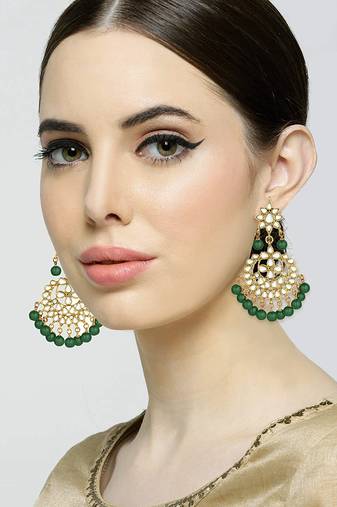 Traditional Kundan & Pearl Chandbali Earrings For Women