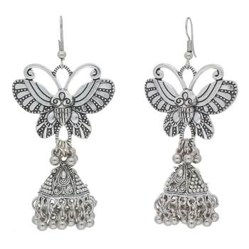 Navratri Oxidized Silver Butterfly Jhumki Earrings For Women 1