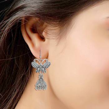 Navratri Oxidized Silver Butterfly Jhumki Earrings For Women 2