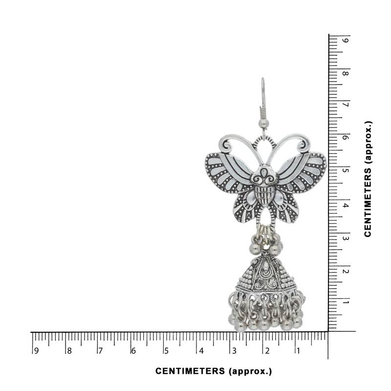 Navratri Oxidized Silver Butterfly Jhumki Earrings For Women