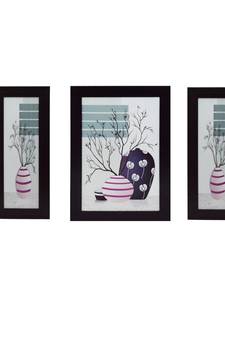Set of 3 Botanical Satin Matt Textured UV Art Painting