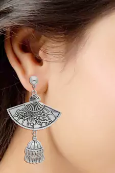 Navratri Oxidized Silver Jhumki Earrings For Women