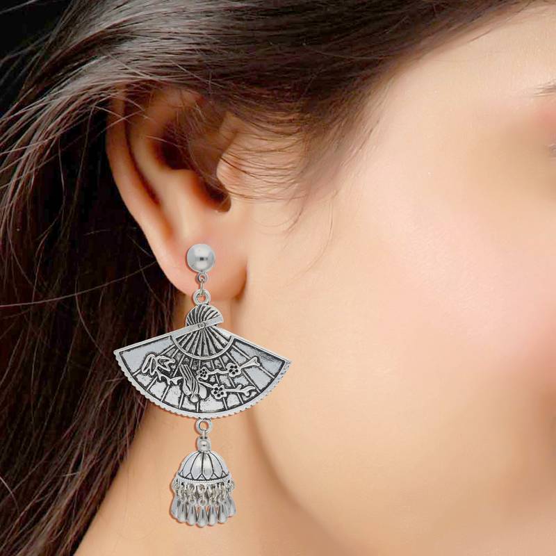 Navratri Oxidized Silver Jhumki Earrings For Women
