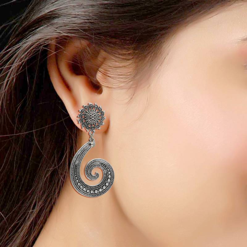 Navratri Oxidized Silver Earrings For Women