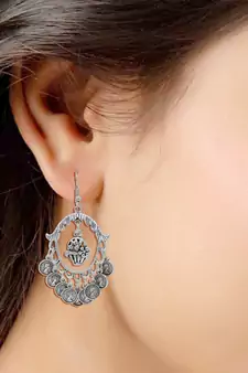 Bohemian Afghani Oxidized Silver Chandbali Earrings For Women
