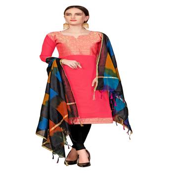 red woven banarasi unstitched salwar with dupatta 1