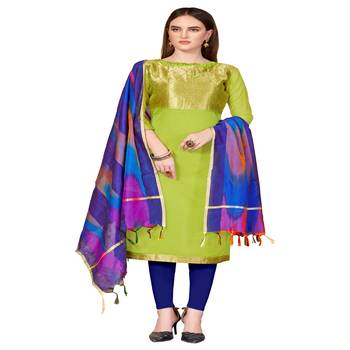 green woven banarasi unstitched salwar with dupatta 1
