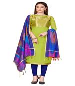 green woven banarasi unstitched salwar with dupatta
