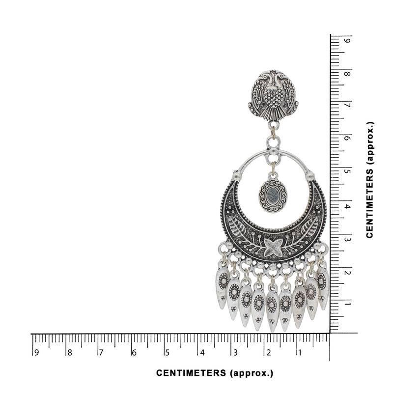 Bohemian Afghani Oxidized Silver Chandbali Earrings For Women