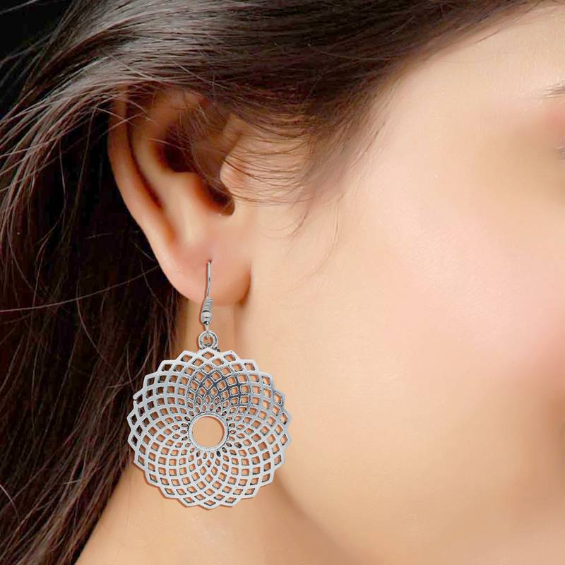 Bohemian Afghani Oxidized Silver Earrings For Women