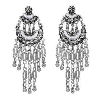Bohemian Afghani Oxidized Silver Chandbali Earrings For Women 1