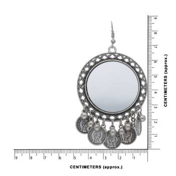 Bohemian Afghani Oxidized Silver Chandbali Mirror Work Earrings For Women 3