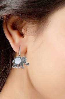 Bohemian Afghani Oxidized Silver Elephant Miror Work Earrings For Women