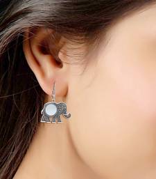 Bohemian Afghani Oxidized Silver Elephant Miror Work Earrings For Women
