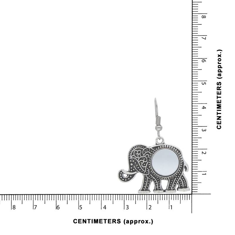 Bohemian Afghani Oxidized Silver Elephant Miror Work Earrings For Women