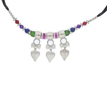Oxidised Silver Plated Multi Colour Necklace Set With Earrings For Women 2