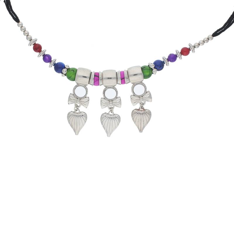 Oxidised Silver Plated Multi Colour Necklace Set With Earrings For Women