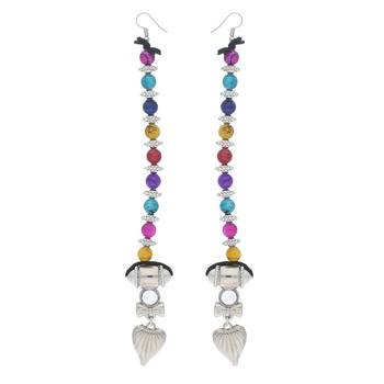 Oxidised Silver Plated Multi Colour Necklace Set With Earrings For Women 3