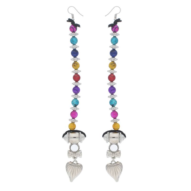 Oxidised Silver Plated Multi Colour Necklace Set With Earrings For Women