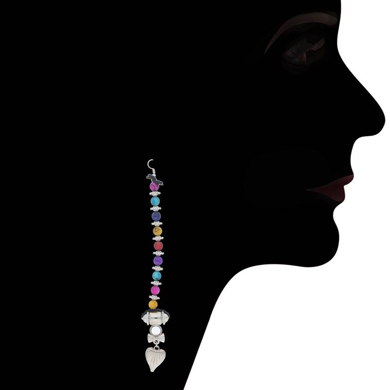 Oxidised Silver Plated Multi Colour Necklace Set With Earrings For Women