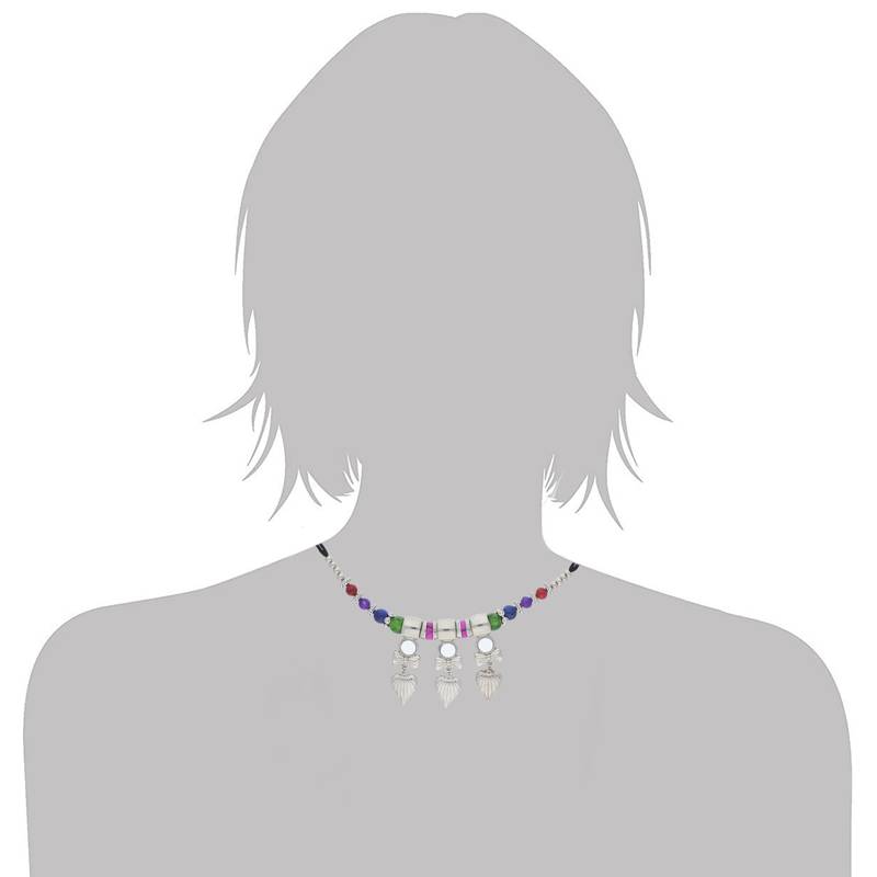 Oxidised Silver Plated Multi Colour Necklace Set With Earrings For Women