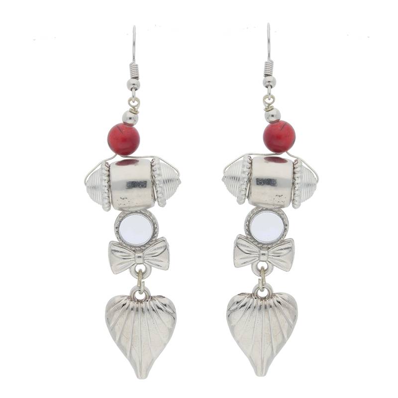 Oxidised Silver Plated Multi Colour Necklace Set With Earrings For Women