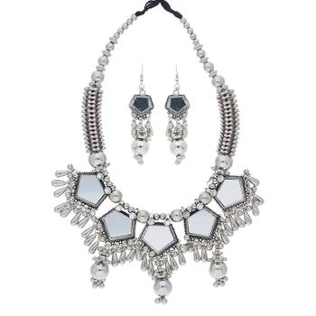 Oxidised Silver Plated Necklace Set With Earrings For Women 1