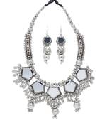 Oxidised Silver Plated Necklace Set With Earrings For Women