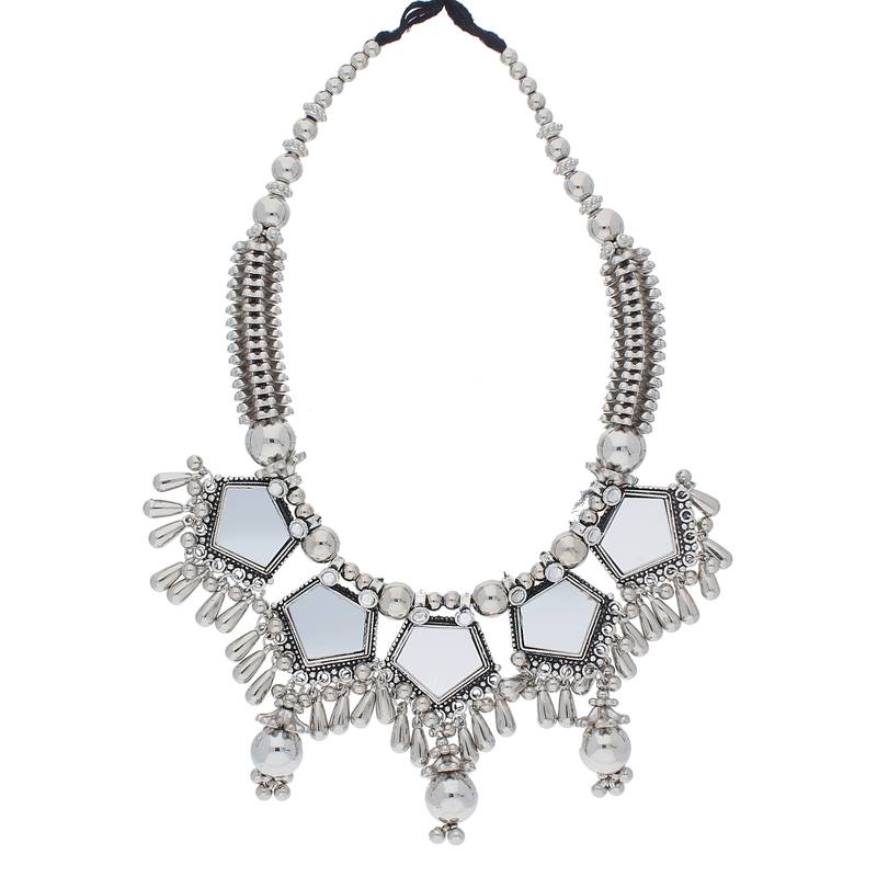 Oxidised Silver Plated Necklace Set With Earrings For Women