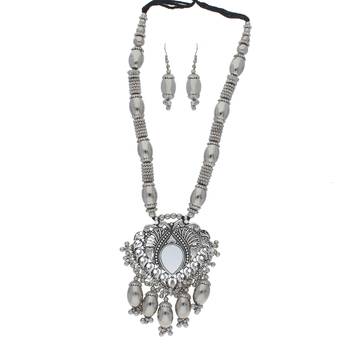 Oxidised Silver Plated Necklace Set With Earrings For Women 1
