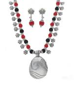 Oxidised Silver Plated Multi Colour Necklace Set With Earrings For Women