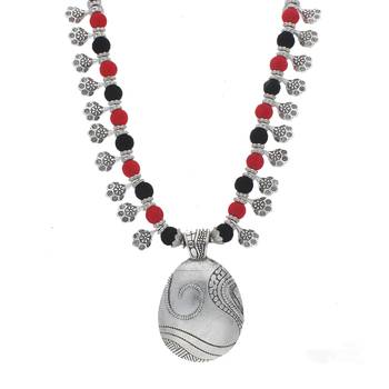 Oxidised Silver Plated Multi Colour Necklace Set With Earrings For Women 2
