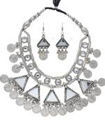 Oxidised Silver Plated Necklace Set With Earrings For Women