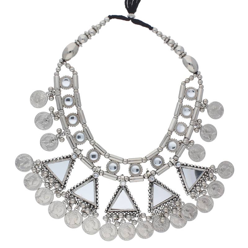 Oxidised Silver Plated Necklace Set With Earrings For Women