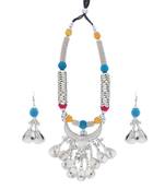 Oxidised Silver Plated Multi Colour Necklace Set With Earrings For Women