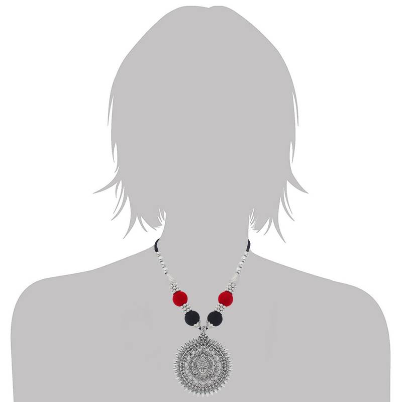 Oxidised Silver Plated Multi Colour Necklace Set With Earrings For Women