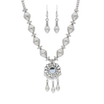 Oxidised Silver Plated Necklace Set With Earrings For Women 1
