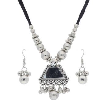 Oxidised Silver Plated Necklace Set With Earrings For Women 1