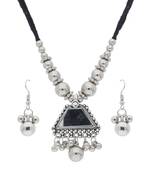 Oxidised Silver Plated Necklace Set With Earrings For Women