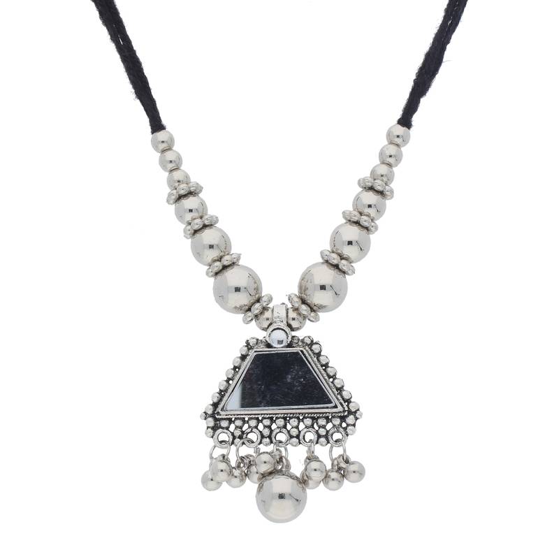 Oxidised Silver Plated Necklace Set With Earrings For Women