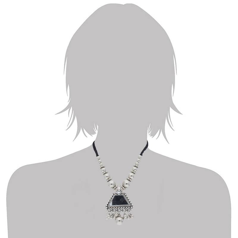 Oxidised Silver Plated Necklace Set With Earrings For Women