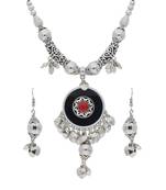 Oxidised Silver Plated Multi Colour Necklace Set With Earrings For Women