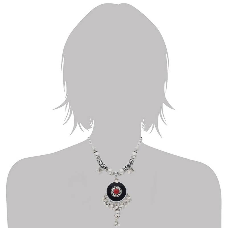 Oxidised Silver Plated Multi Colour Necklace Set With Earrings For Women